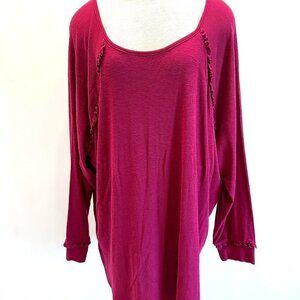 NWT LAUREN CONRAD Women Long Sleeve Pullover Scoop Neck Red Shirt Plus Size 2X
